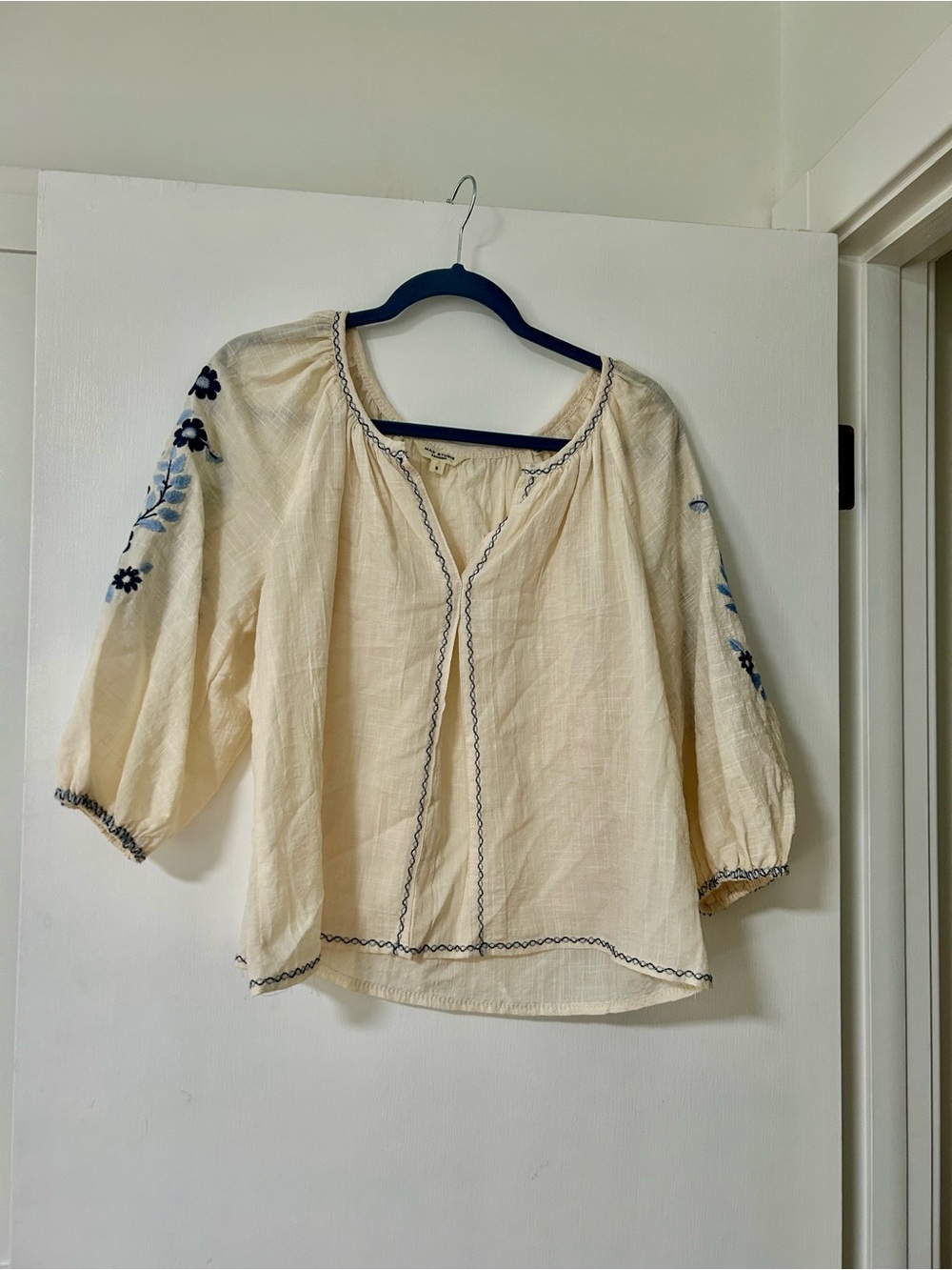 Embroidered cream peasant blouse